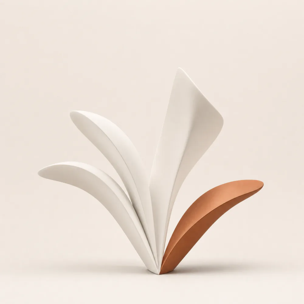 Several paths opening from a single point, one of them finished in copper.